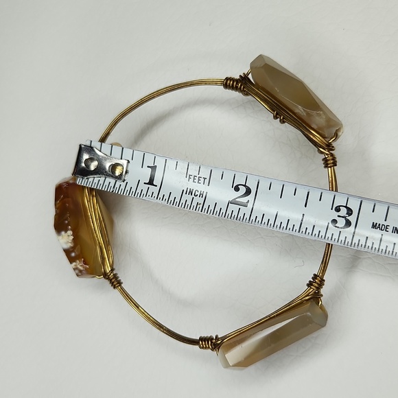5 for $25! Bee Wired Tan Stone Agate Gold Tone Wire Bangle Bracelet - Picture 5 of 6